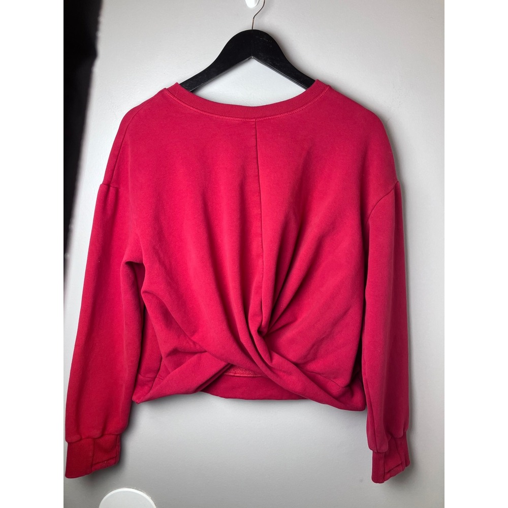 Athleta Girl Twist Front Fleece Sweatshirt Pink Red XXL 16 Thumbholes